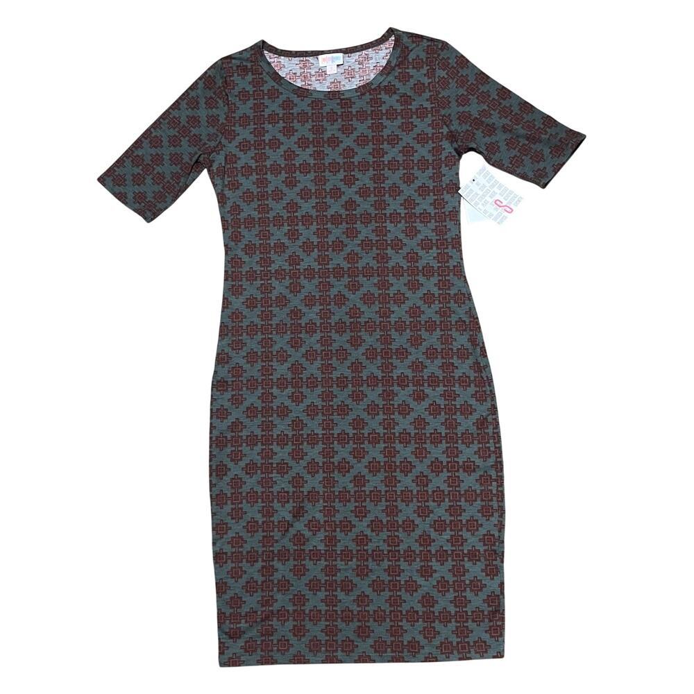 NWT LuLaRoe Julia Dress Geometric Print Small MIDI Boho Jacquard Bodycon Comfort